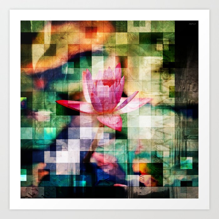 Abstract Flowers And Glass Mosaic Art Print By Perkinsdesigns