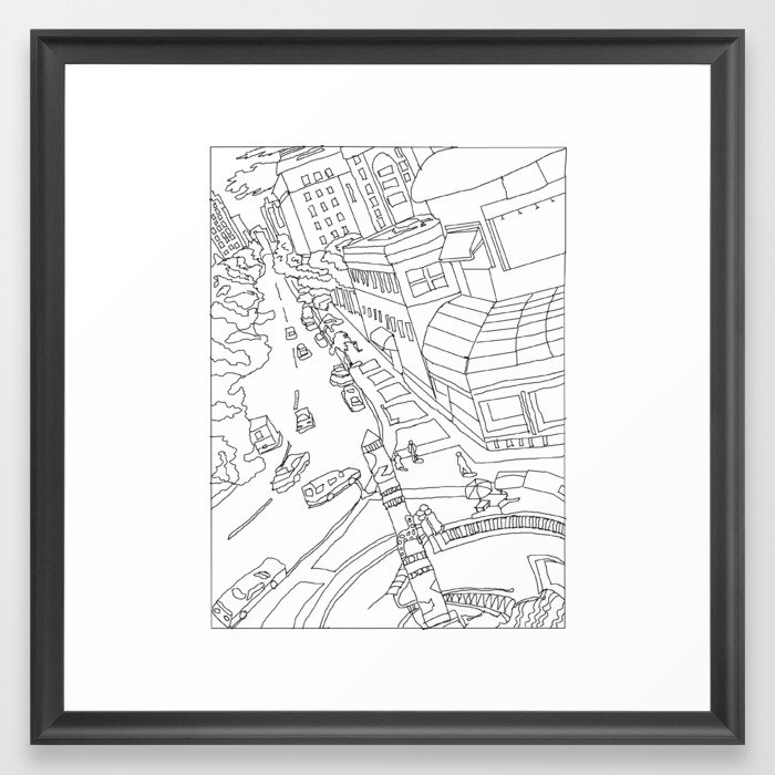 Downtown (Orange and Blue Towers) Framed Art Print