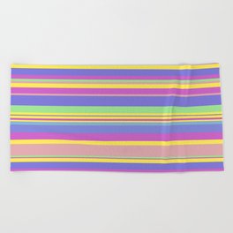 Vibrant Neon and Pastel Stripes Beach Towel