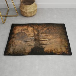 Cutting the Waves - Clipper Sailing Ship and Old World Map Area & Throw Rug