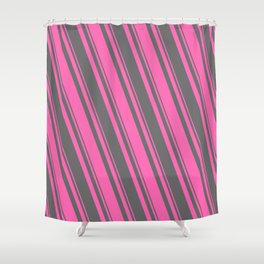 [ Thumbnail: Hot Pink and Dim Grey Colored Pattern of Stripes Shower Curtain ]