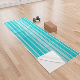 [ Thumbnail: Dark Turquoise and Powder Blue Colored Striped Pattern Yoga Towel ]
