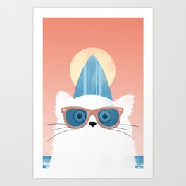Surfer Beach Cat Art Print