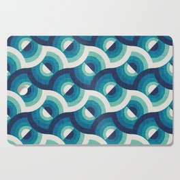 Here comes the sun // navy blue teal and spearmint gradient 70s inspirational groovy geometric suns Cutting Board