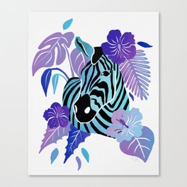 Zebra and Hibiscus Blue Canvas Print