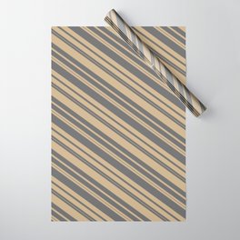 [ Thumbnail: Tan and Dim Grey Colored Lined/Striped Pattern Wrapping Paper ]
