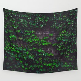 Green Ivy on the Brick Wall (Color) Wall Tapestry