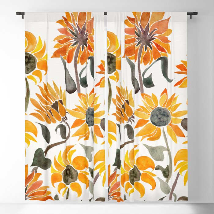 Sunflower Watercolor – Yellow & Black Palette Blackout Curtain