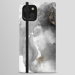 Black and Gold Abstract Watercolor Painting Monochrome Nebula iPhone Wallet Case