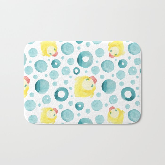 Watercolor hand drawn seamless pattern with a rubber duck Bath Mat