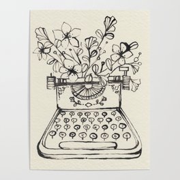 Typewriter with Flowers Poster