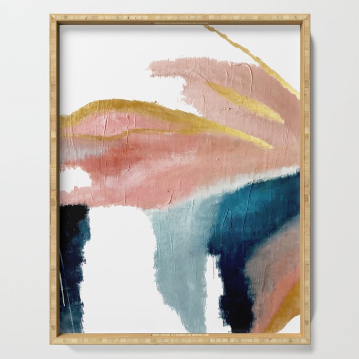 Exhale: a pretty, minimal, acrylic piece in pinks, blues, and gold Serving Trays