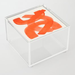 Mid Century Modern Abstract Painting Orange Watercolor Brush Strokes Acrylic Box