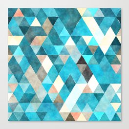 Hand Painted Abstract Navy Blue Pink White Watercolor Triangles Canvas Print