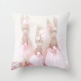 Bunnies Pretty in Pink Throw Pillow