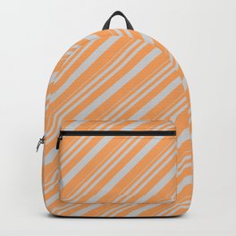 [ Thumbnail: Light Gray and Brown Colored Lines Pattern Backpack ]
