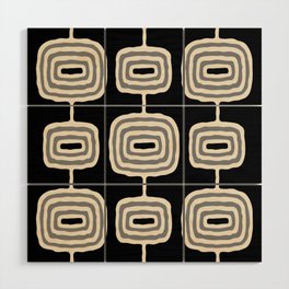 Mid Century Modern Atomic Rings Pattern 234 Decor Black Beige and Gray Wood Wall Art