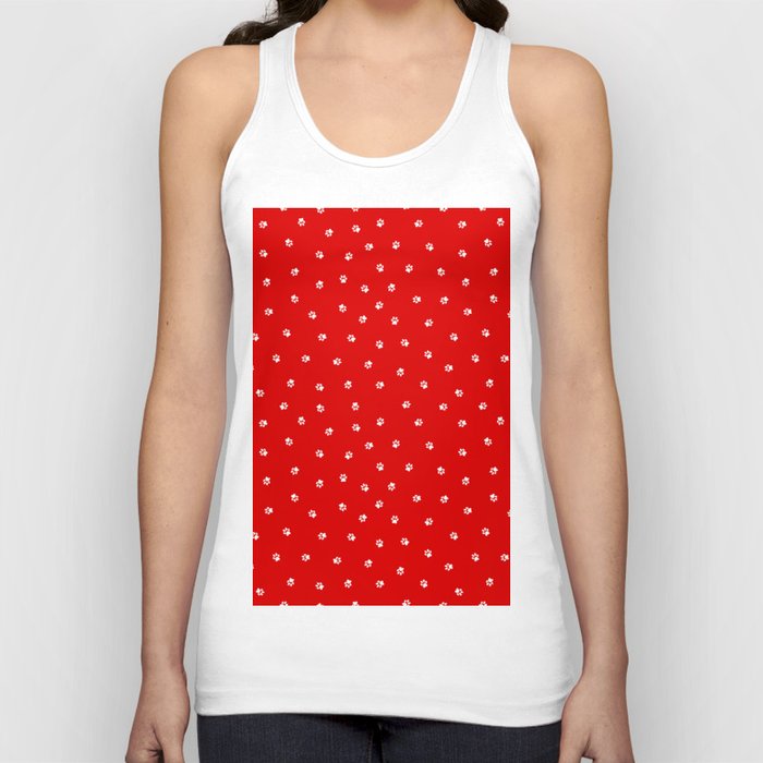 Tiny Paw Prints Pattern Red & White Tank Top