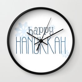 Happy Hanukkah | Snowflakes Wall Clock | Jewish, Graphicdesign, Blue, Holiday, Digital, Winter, Snow, Snowflakes, Happyhanukkah, Typography 