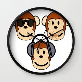 Illustration of Cartoon Three Monkeys - See, Hear, Speak No Evil Wall Clock