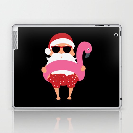 Funny Santa Christmas In July Pool Party Laptop & iPad Skin