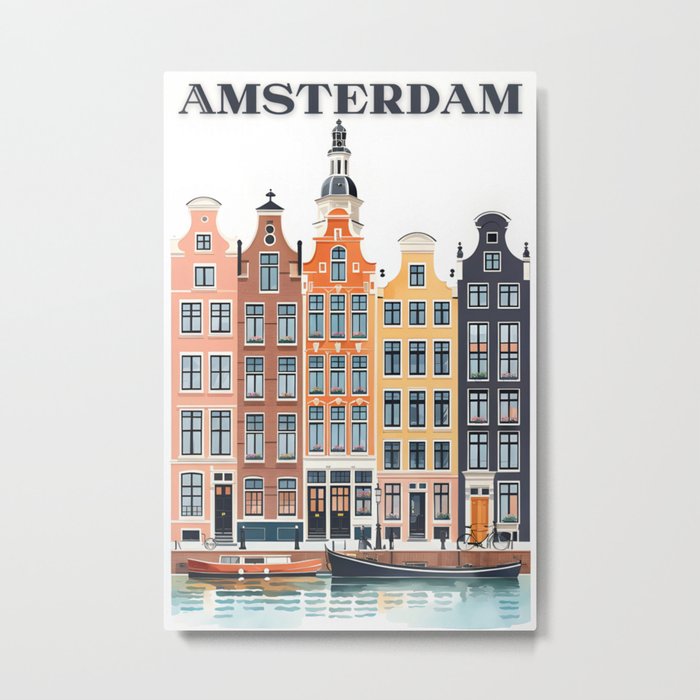 Visit Amsterdam, Amsterdam retro travel poster Metal Print