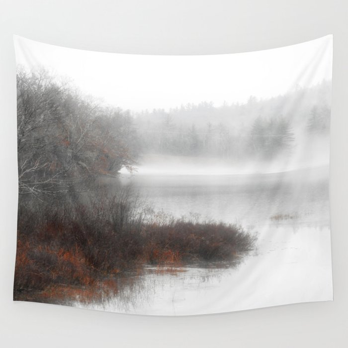 Foggy lake on a winter day - Nature Photography Wall Tapestry