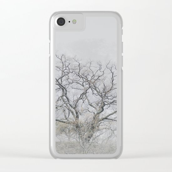 "King of the Mountain". Foggy and snowy mountain. Clear iPhone Case