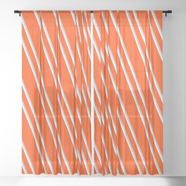 [ Thumbnail: Red, Grey, and White Colored Striped/Lined Pattern Sheer Curtain ]