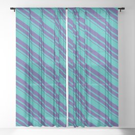 [ Thumbnail: Light Sea Green and Dark Slate Blue Colored Stripes/Lines Pattern Sheer Curtain ]