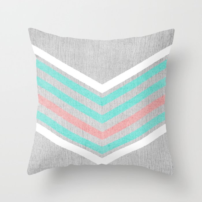 Teal Pink And White Chevron On Silver Grey Wood Throw
