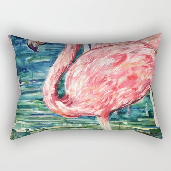 Flamingo Party Pink and Tropical Rectangular Pillow