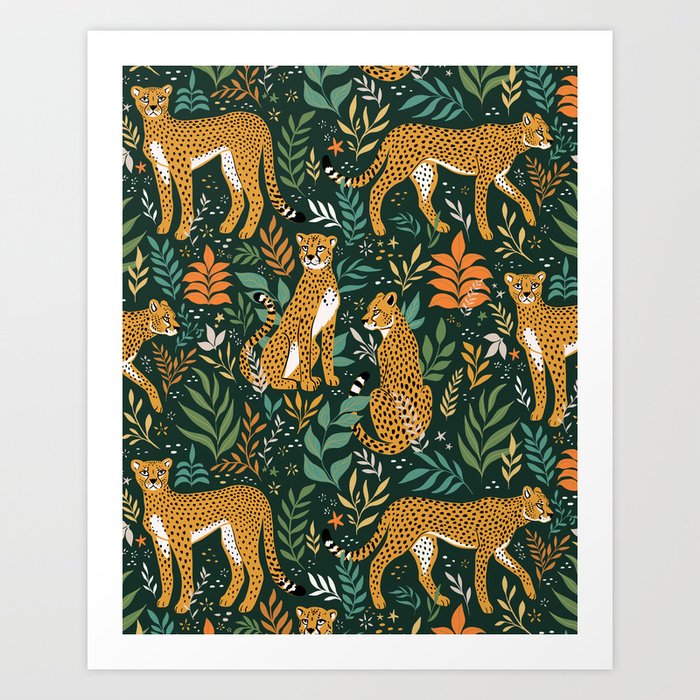 Spring Cheetah Pattern II - Lush Green Art Print