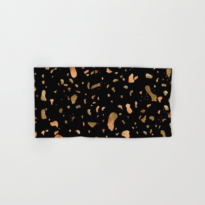Black terrazzo with gold and copper spots Hand & Bath Towel