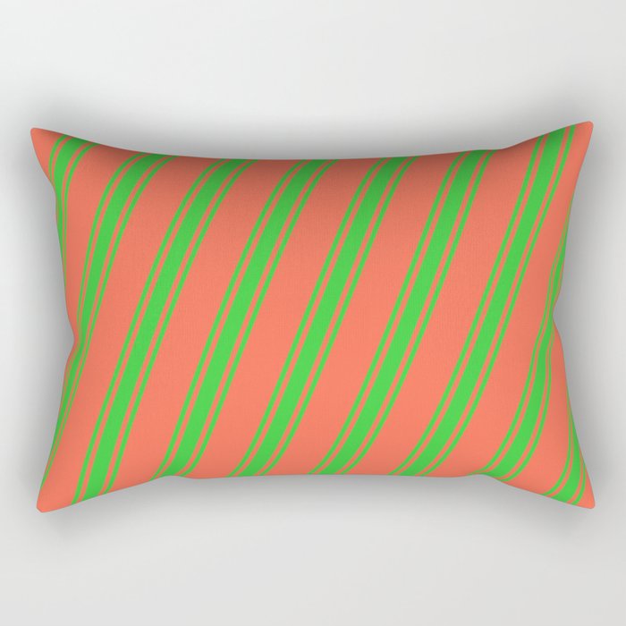 Red and Lime Green Colored Striped Pattern Rectangular Pillow