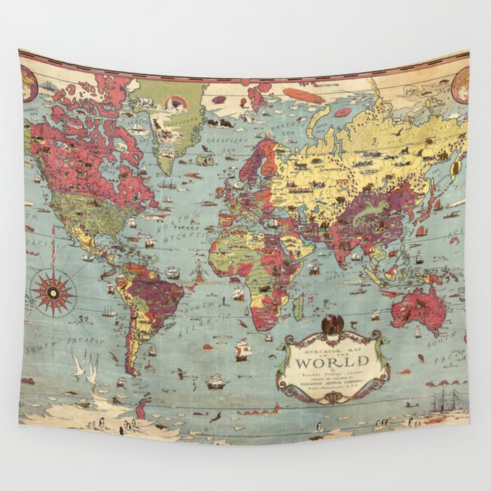 1931 Vintage Map of the World Wall Tapestry
