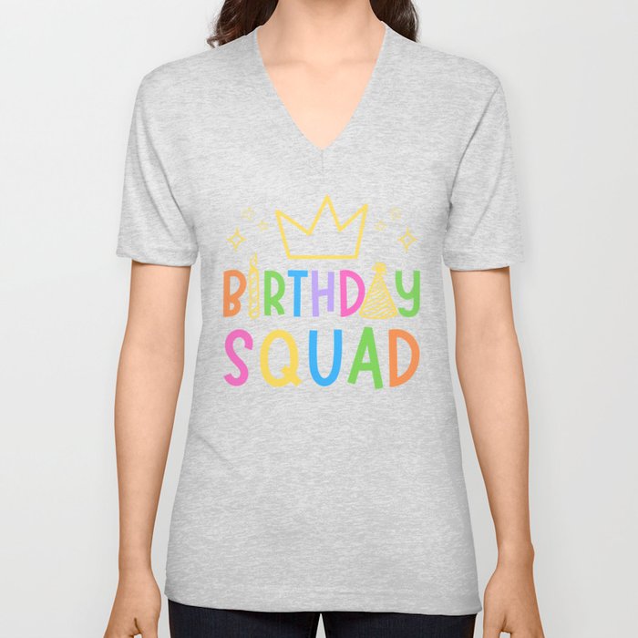 Colorful Birthday Squad Cute Doodle Bday Crew V Neck T Shirt