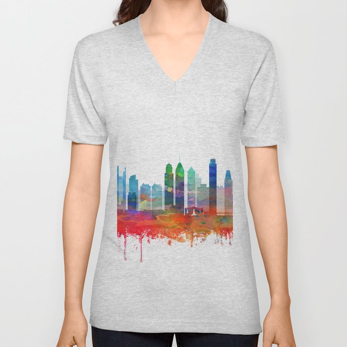 Philadelphia Skyline Watercolor by zouzounioart V Neck T Shirt