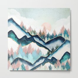 Winter Forest Metal Print | Landscape, Nature, Mint, Abstract, Mountains, Graphicdesign, Curated, Snow, Indigo, Aqua 