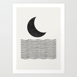 Modern Night, Moon by the Waves Art Print
