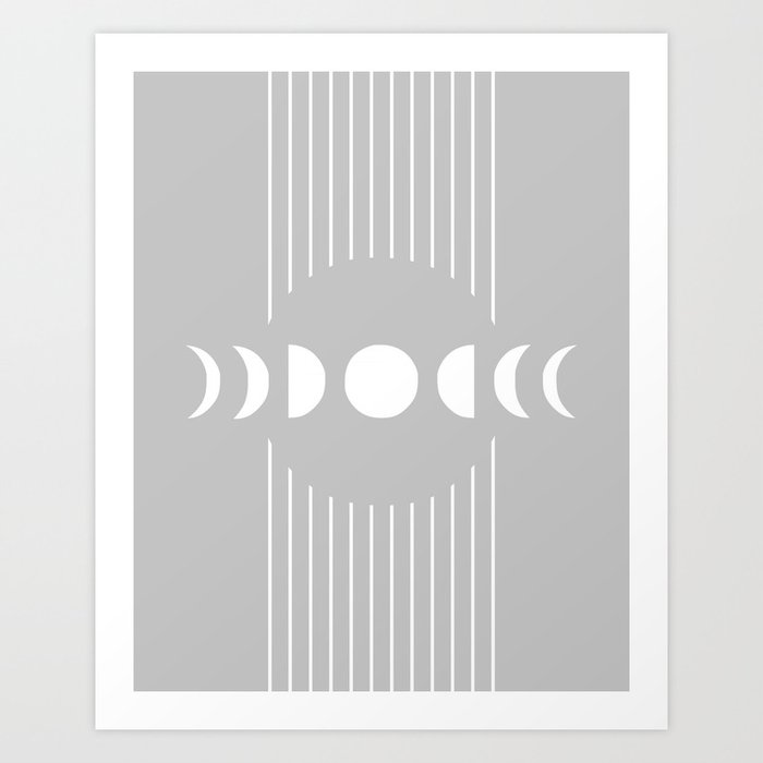 Geometric Lines // Moon Phases 9 in warm grey Art Print