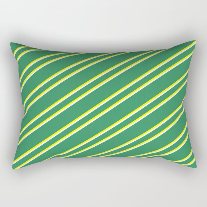 Sea Green, Yellow, and Mint Cream Colored Lined/Striped Pattern Rectangular Pillow