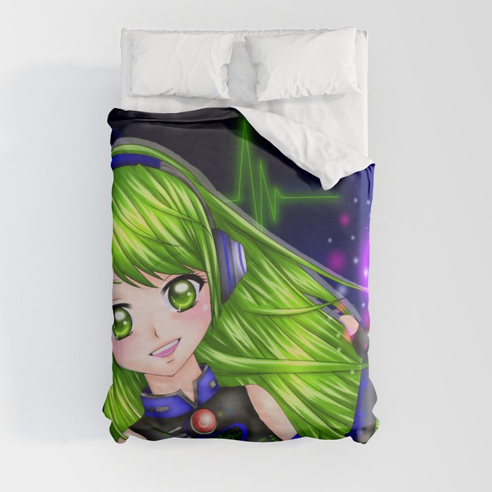 Press the Play Button - Anime Girl with Headphones Duvet Cover