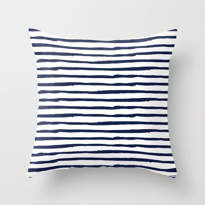 Navy Blue Stripes on White Throw Pillow