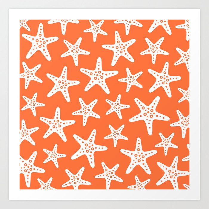 Sweet Starfish Pattern 232 Orange Art Print