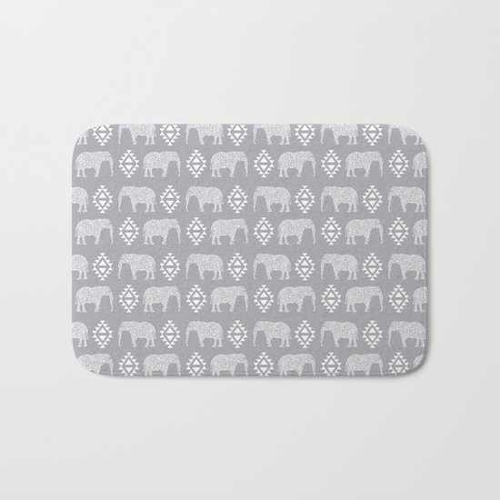 Elephant geometric southwest modern monochromatic grey children kids nature safari pattern Bath Mat