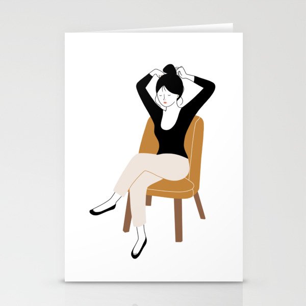 girl with bun hair Stationery Cards