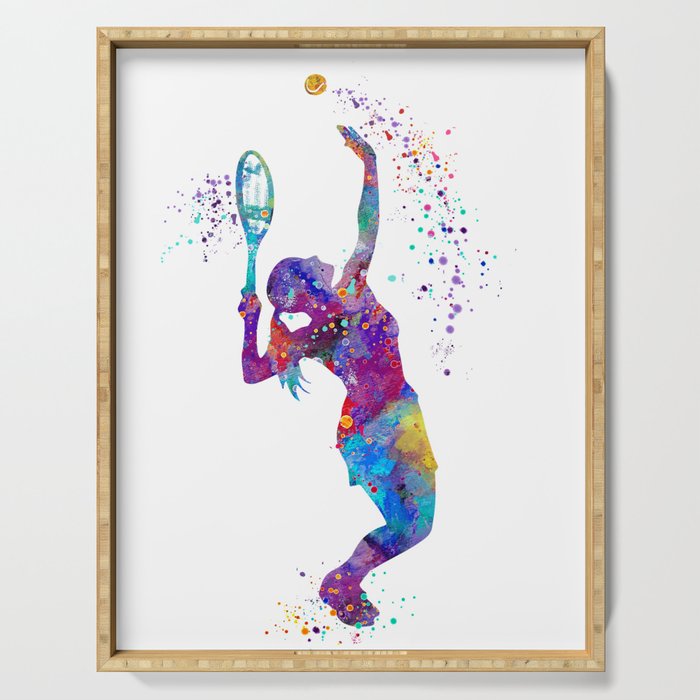 Girl Tennis Watercolor Art Print Sports Nursery Home Decor Kids Room Sports  Painting Gifts Serving Tray by LotusArt