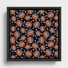 Circles Galore Orange gray on black  Framed Canvas