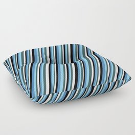 [ Thumbnail: Eyecatching Blue, Sky Blue, Dark Slate Gray, White, and Black Colored Stripes Pattern Floor Pillow ]